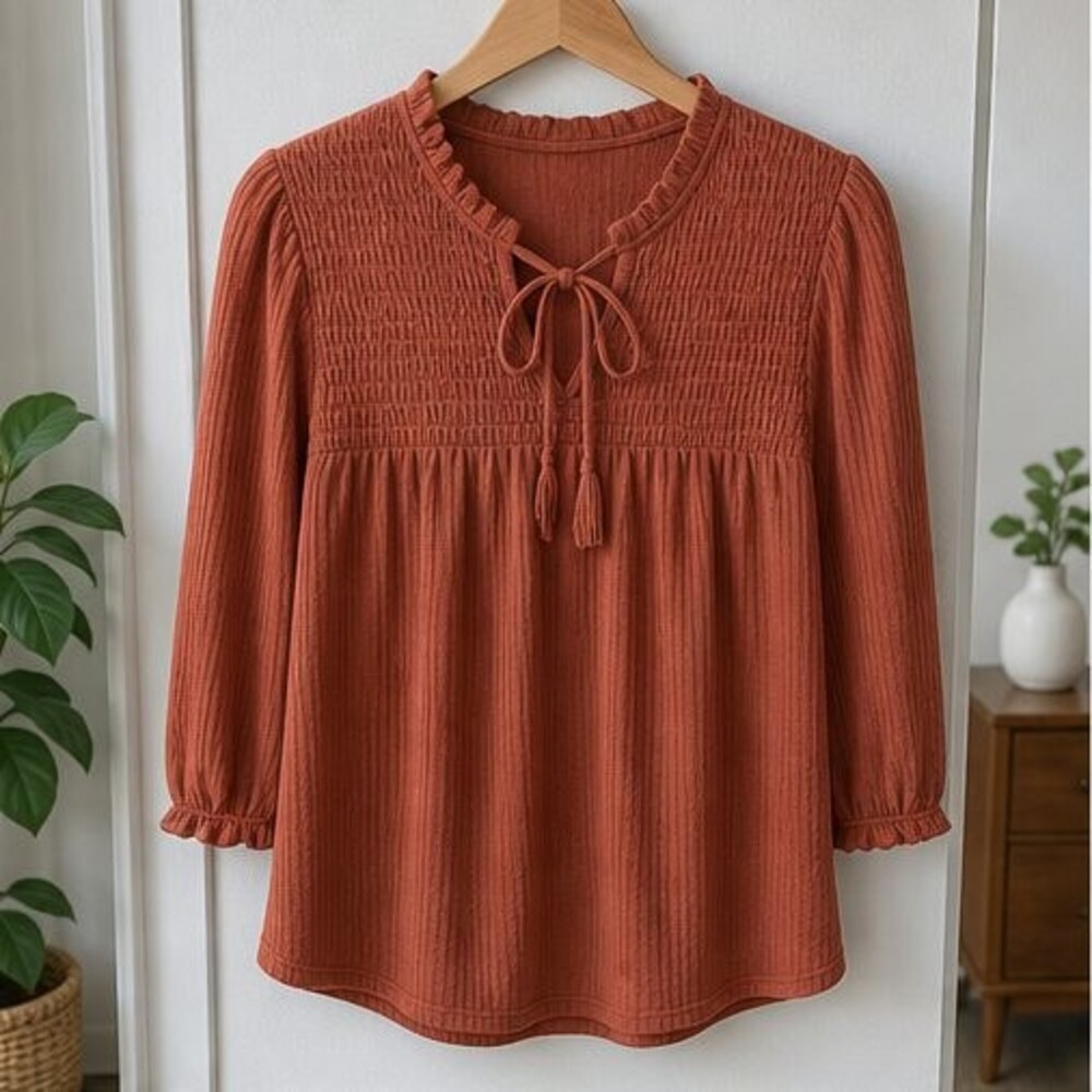 Rust Smocked Top